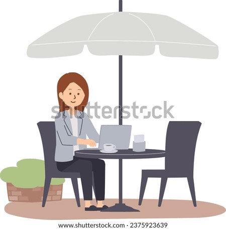 Clip art of a woman working in cafe