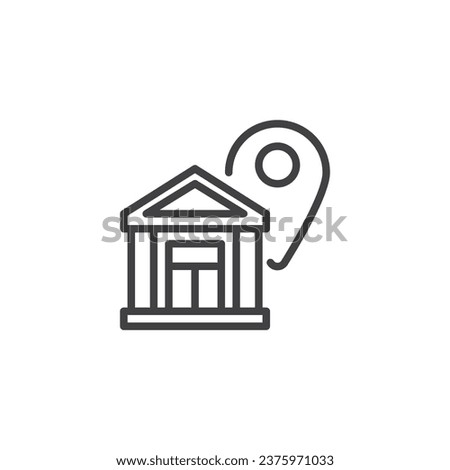 Bank location line icon. linear style sign for mobile concept and web design. Bank branch outline vector icon. Symbol, logo illustration. Vector graphics Royalty-Free Stock Photo #2375971033