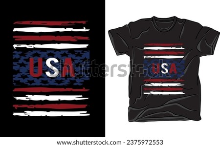 "Show your patriotic spirit with our USA Flag T-Shirt! This stylish and comfortable tee features a bold, vibrant American flag design on the front, perfect for celebrating your love for the United Sta Royalty-Free Stock Photo #2375972553