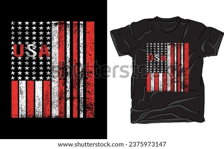 "Show your patriotic spirit with our USA Flag T-Shirt! This stylish and comfortable tee features a bold, vibrant American flag design on the front, perfect for celebrating your love for the United Sta Royalty-Free Stock Photo #2375973147