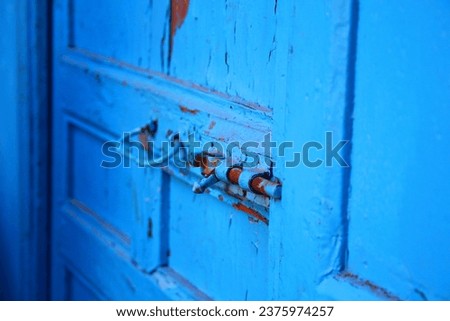 Close-up of blue door in Chefchaouen, the Blue City, Morocco