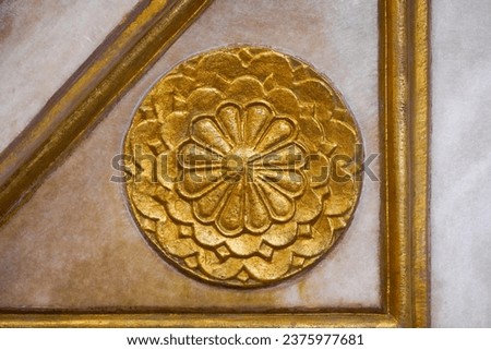 Gold gilded wall motifs inside the Selimiye Mosque, built by Mimar Sinan in 1575 in Edirne Turkey Royalty-Free Stock Photo #2375977681