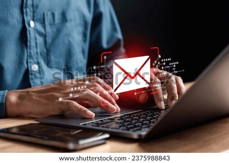 Alert Email inbox and spam virus with warning caution for notification on internet letter security protect, junk and trash mail and compromised information.