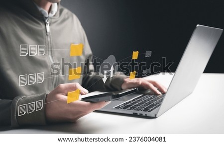 Hand holding virtual cloud computing with Global Internet connection.Connection access information concept. Royalty-Free Stock Photo #2376004081