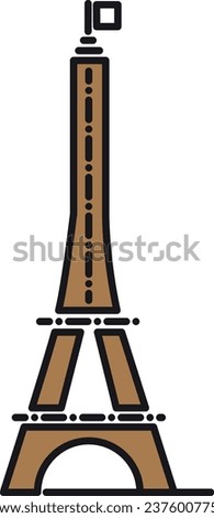 Simple brown flat drawing of the French historical landmark monument of the EIFFEL TOWER, PARIS