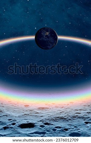 Rainbow surrounds the Planet Earth with Moon "Elements of this Image Furnished by NASA"