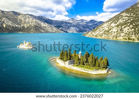 Boka Kotorska bay scenic islets aerial view, archipelago of Montenegro Royalty-Free Stock Photo #2376022027