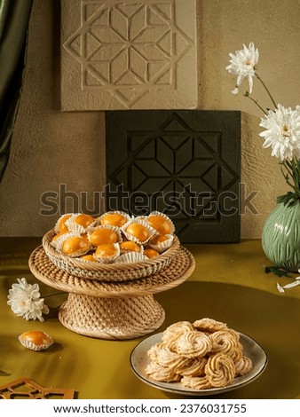 A plate of pineapple cake and sago cake, traditional Indonesian food
during Eid Royalty-Free Stock Photo #2376031755