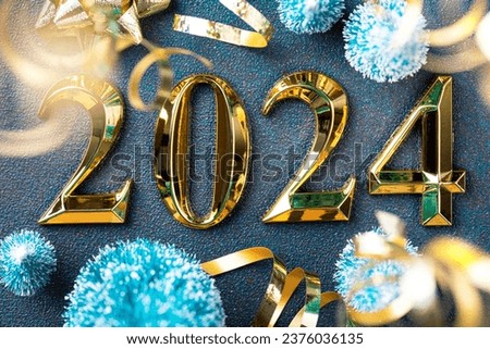 Happy new year 2024 background new year holidays card with shiny lights, festive decorations. 2024 new year background, 2024 festive card 