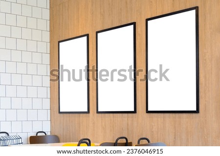 Mockup image of Blank billboard white screen posters for advertising, Set of 3 Blank photo frames display in coffee shop for your design