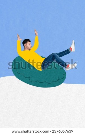 Composite collage picture image of funny male have fun scream tube slope fast park outside happy merry christmas new year theme x-mas