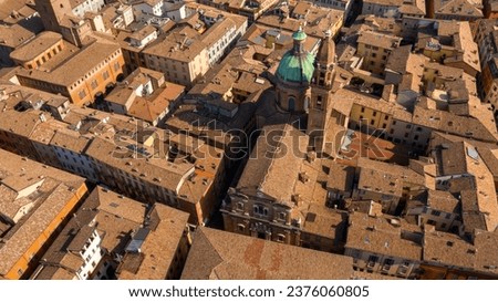 Aerial view on San Giorgio church in the historic center of Reggio Emilia, Italy.