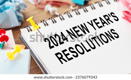 New year resolutions 2024 on desk. Goals, resolutions, plan, action, checklist concept. New Year 2024 template, copy space Royalty-Free Stock Photo #2376079343