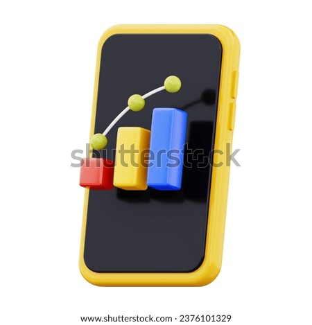 Bar graph data analytic statistical finance icon business symbol on mobile phone 3d render illustration isolated on white background