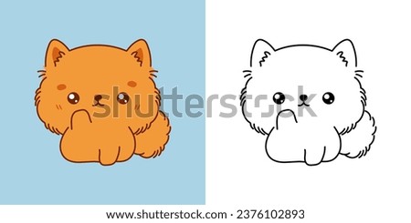 Cute IsolatedPomeranian Dog Illustration and For Coloring Page. Cartoon Clip Art Dog. Isolated Vector Illustration of a Kawaii Animal for Stickers, Baby Shower, Coloring Pages. 