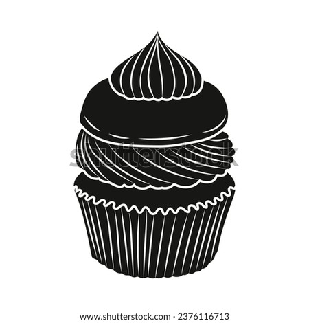 Cupcake silhouette. Black silhouette Cupcake. Cupcake isolated on white background. hand drawn Cupcake design. vector illustration. Muffin silhouette. decorated with cherry, blackberry, mint, candle.