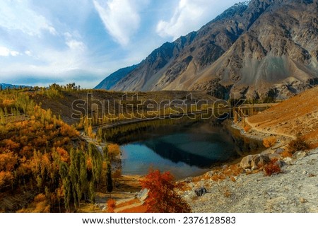 autumn landscape of phandar lake in ghazar valley , gilgit baltistan, Pakistan 