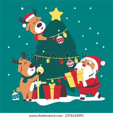 Santa Claus Happy New Year 2024 Merry Christmas Tree Reindeer design vector illustration 