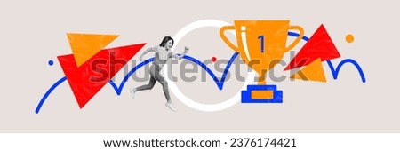 Exclusive magazine picture sketch collage image of purposeful lady running taking first place isolated creative background
