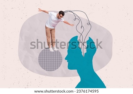 Composite creative abstract photo collage of smart excited man connecting mind to artificial intelligence isolated on painted background