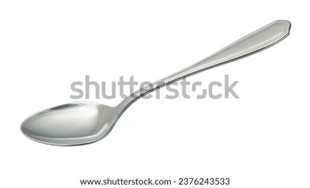 Chrome spoon, stainless steel spoon, Silver spoon The new spoon is shiny, clean and shiny, with a detailed  showing the metal polished surface photo stacking side view isolated with clipping path. Royalty-Free Stock Photo #2376243533