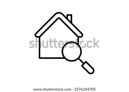 Home Search Icon. house with magnifying glass. Icon related to Real estate. suitable for web site, app, user interfaces, printable etc. Line icon style. Simple vector design editable