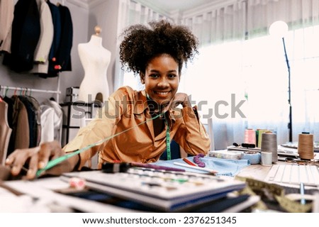 Fashion designer woman works at tailor shop. Fashion Design Mannequin Measurement Concept	