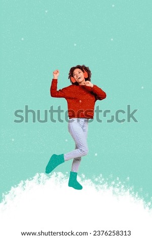 Postcard brochure collage of joyful cheerful carefree girl dancing new year discotheque isolated on drawing background