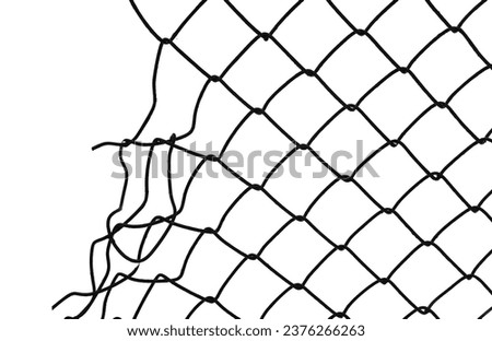 The texture of the metal mesh on a white background. Torn steel, metal mesh with holes Royalty-Free Stock Photo #2376266263