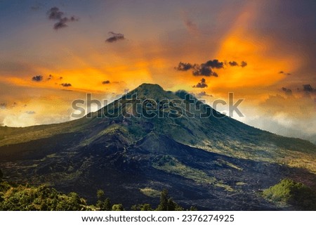 Panoramic view of volcano Batur on Bali, Indonesia in a sunny day Royalty-Free Stock Photo #2376274925