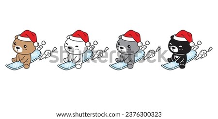 Bear polar christmas icon santa claus hat snowboard vector pet cartoon character extreme sport symbol tattoo stamp illustration clip art isolated design