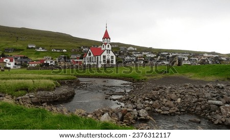 beautiful red colourful church in Sorvagur  - Faroe Islands