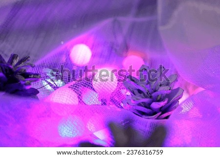 Fairy tale Christmas background with toys, cones and garlands