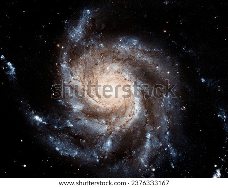 Cosmos, space and spiral universe on black background with light, pattern and color glow solar system. Galaxy, infinity and planets in milky way with nebula shine, dark sky and stars in aerospace. Royalty-Free Stock Photo #2376333167