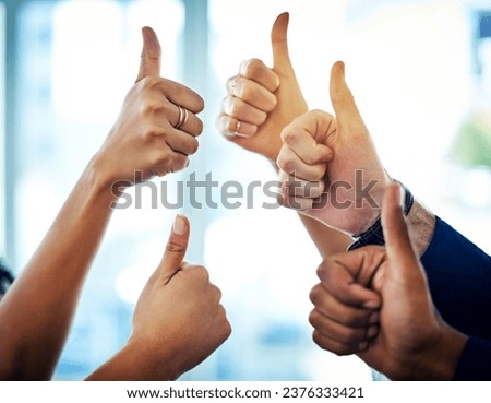 Yes We are the best team. Cropped shot of a group of unrecognizable businesspeople showing thumbs up in a modern office.