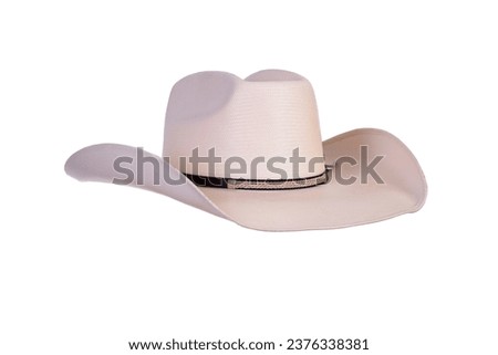 cowboy style hat straw hat with black ribbon isolated on white background, straw hat for women and men head protection Royalty-Free Stock Photo #2376338381