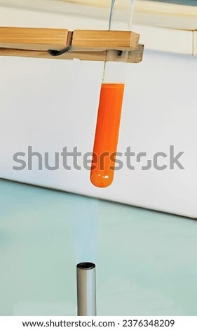 The presence of reducing sugars is indicated by the appearance of reddish-brown precipitate in test tubes. Royalty-Free Stock Photo #2376348209