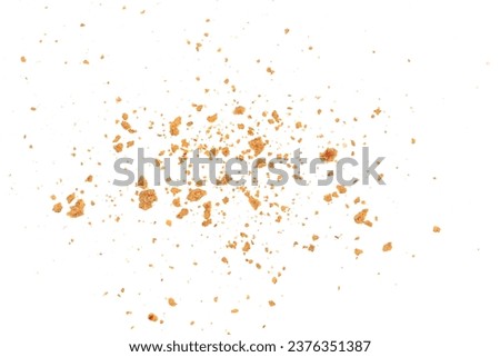 Pile cake crumbs, cookie pieces flying isolated on white, clipping path Royalty-Free Stock Photo #2376351387