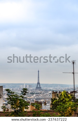 View of Paris from Sacre Coeur Basilica in France in summer day