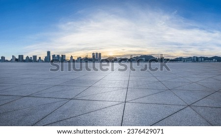 City square and skyline scenery at sunset