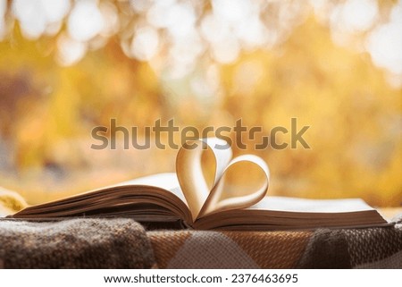 Read Books Concept. Heart Shaped Book Pages in Autumn Window Background. Love to Reading Book in Autumn Time Holiday. 