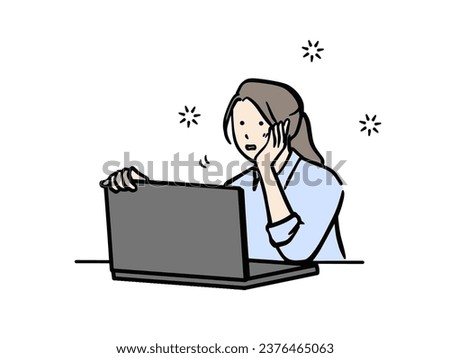Clip art of working woman healed by looking at computer screen	