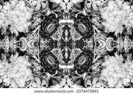 Seamless texture, cotton background, black and white colors. We present you this cotton brocade with a black and white floral pattern.