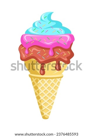 Ice Cream Cone Cartoon Vector Icon Illustration. Food And Drink Icon Concept Isolated Premium Vector