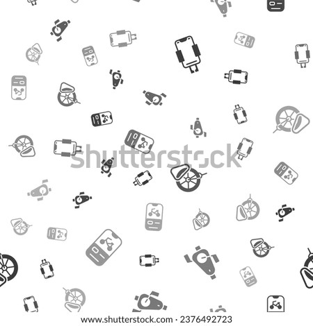 Set Mobile holder, Bicycle pedals, parking and rental mobile app on seamless pattern. Vector