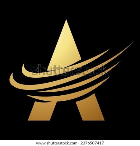 Gold Abstract Letter A Icon with Curvy Slashes on a Black Background