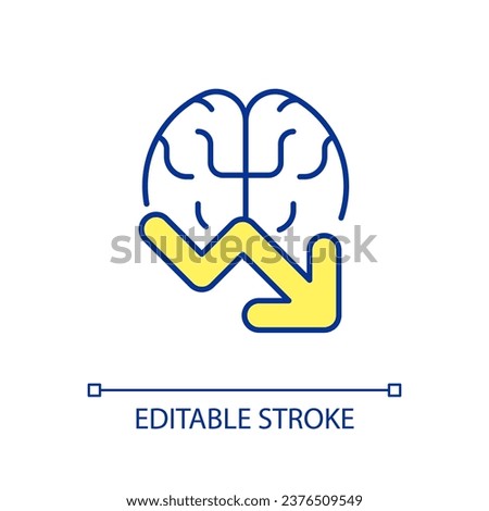 Decreased mental productivity RGB color icon. Lowering brain activity. Mind problem. Ineffective memorizing. Isolated vector illustration. Simple filled line drawing. Editable stroke. Arial font used