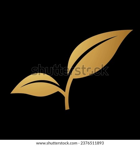 Gold Abstract Simplistic Leaves Icon on a Black Background