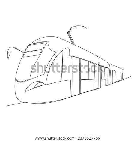 modern electric tram. vector contour image of urban transport. development of green energy. one line Royalty-Free Stock Photo #2376527759