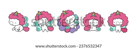Set of Cartoon Isolated Unicorn. Set of Cute Kawaii Unicorn in Funny Cartoon Style. Collection of Cute Vector Animal Illustrations for Stickers, Baby Shower, Coloring Pages, Prints for Clothes. 